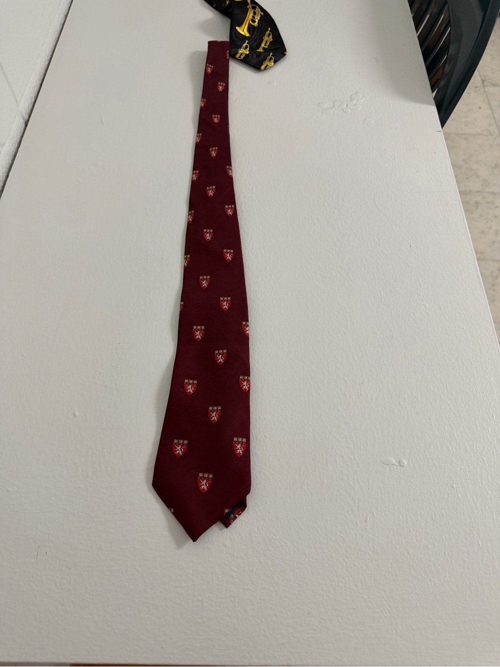 Unworn Rivets of Boston Harvard University Burgundy Shield Pattern Silk Tie